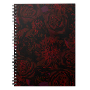 Caderno Espiral Flores Românticas Vermelhas do Jardim Negro Glam G