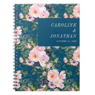 Caderno Espiral Flores Românticas Vintage em Azul Casamento Person