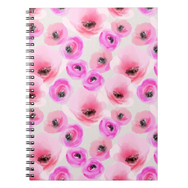 Caderno Espiral Flores Rosa Aquarela Arte Digital (Frente)