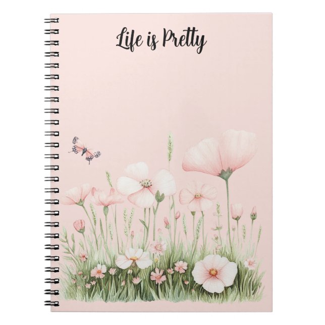 Caderno Espiral Flores Rosa Borboleta Beijo (Frente)
