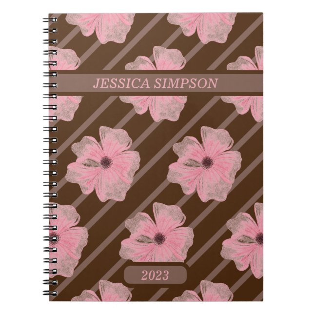 Caderno Espiral Flores Rosa E Blocos De Notebook Personalizado (Frente)