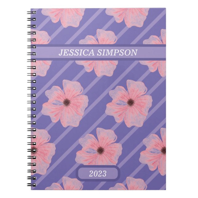 Caderno Espiral Flores Rosa E Blocos De Notebook Personalizado (Frente)