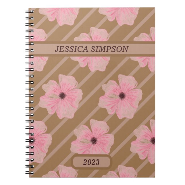 Caderno Espiral Flores Rosa E Blocos De Notebook Personalizado (Frente)
