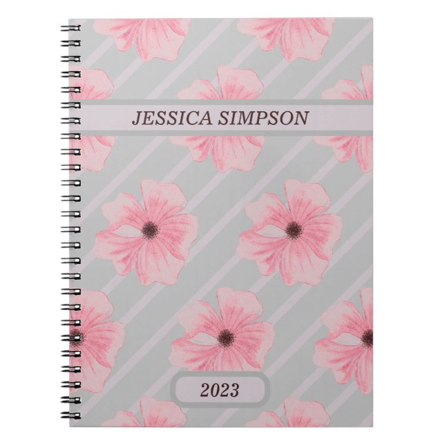 Caderno Espiral Flores Rosa E Blocos De Notebook Personalizado (Frente)