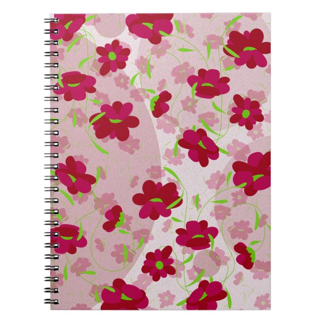 Caderno Espiral Flores Rosa e Vermelha - Floral (Frente)
