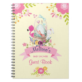 Caderno Espiral Flores Rosa, Ovos, Flamingo E Coalhada