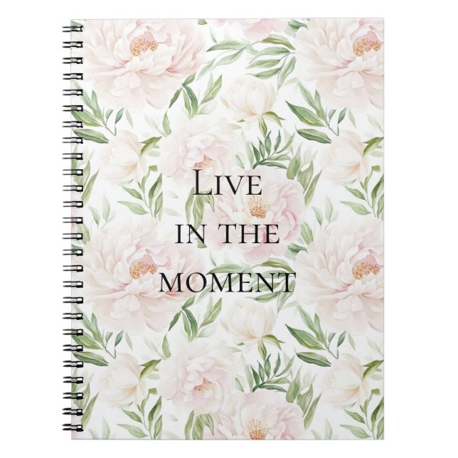 Caderno Espiral Flores Rosa Romântico Bege (Frente)
