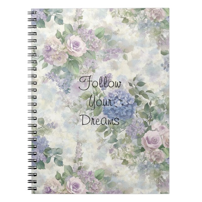 Caderno Espiral Flores Rosa Roxo Românticas (Frente)