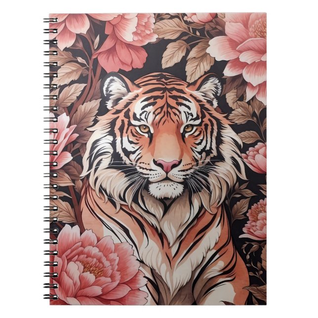 Caderno Espiral Flores Rosa Tigre em Mesmerização (Frente)