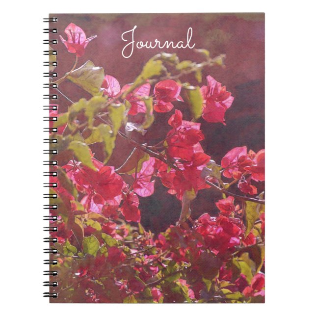Caderno Espiral Flores Rosa Vermelhas no Notebook com Diário Sunsh (Frente)