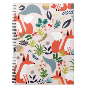 Caderno Espiral Flores rosas, azuis: horta de raposa.
