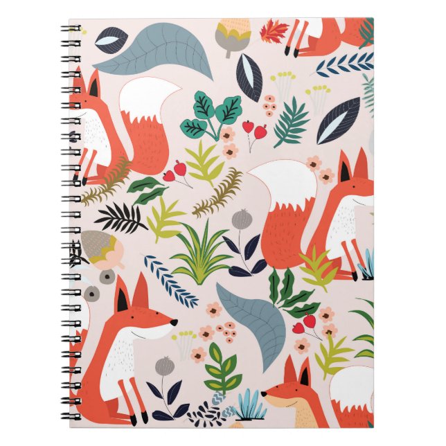 Caderno Espiral Flores rosas, azuis: horta de raposa. (Frente)