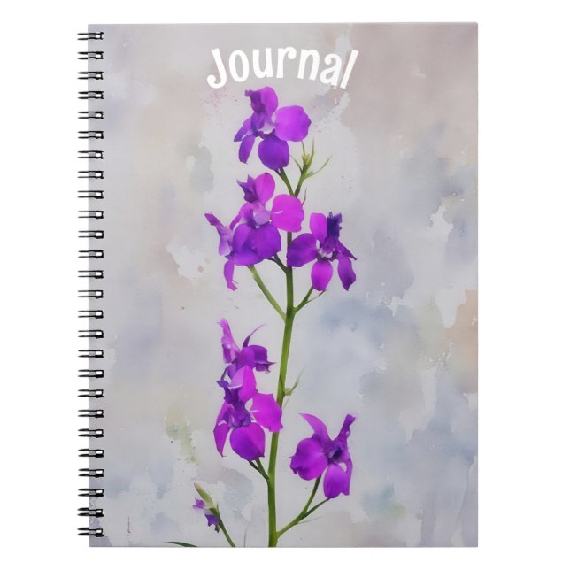 Caderno Espiral Flores Roxas Altas Personalizam o Diário (Frente)