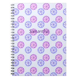 Caderno Espiral Flores Roxas E Azuis