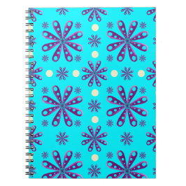 Caderno Espiral Flores Roxas Retro em Fundo Azul