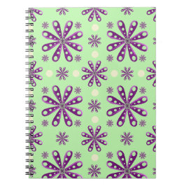Caderno Espiral Flores Roxas Retro em Fundo Verde