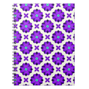 Caderno Espiral Flores Roxas Vibrantes e Motifs Folha