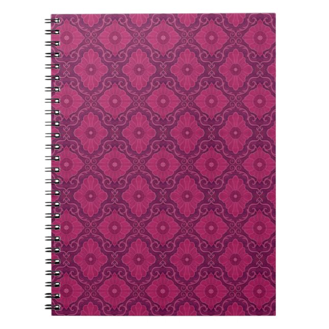 Caderno Espiral "Flores Ruby" padrão arabesco floral (Frente)