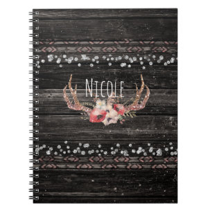 Caderno Espiral Flores Rústicas Country Glam & Antlers Chic Boho
