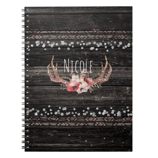 Caderno Espiral Flores Rústicas Country Glam & Antlers Chic Boho (Frente)