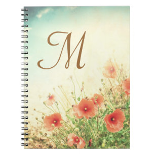 Caderno Espiral Flores Selvagens Rosa Monograma Livro de Notas Ini