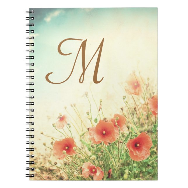 Caderno Espiral Flores Selvagens Rosa Monograma Livro de Notas Ini (Frente)