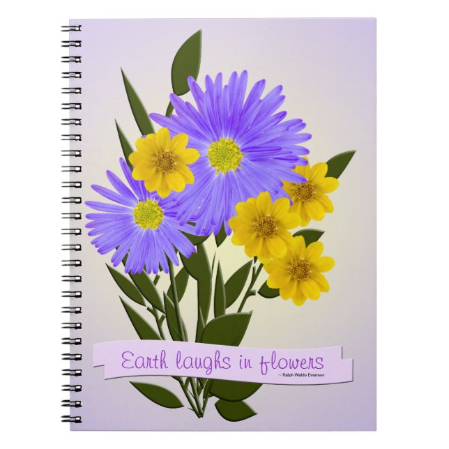 Caderno Espiral Flores selvagens roxas e amarelas personalizadas (Frente)