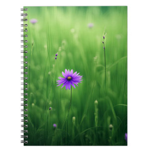 Caderno Espiral Flores Selvagens Roxas No Campo Verde