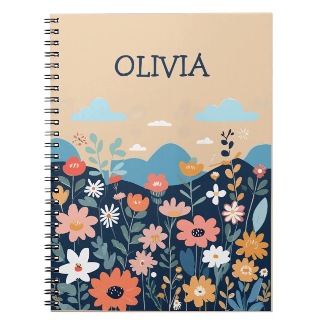 Caderno Espiral Flores Silvestres Botânicas Personalizadas Fofas  (Frente)