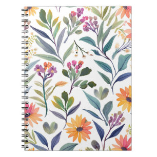 Caderno Espiral Flores Silvestres Coloridas Aquarela Floral Boni