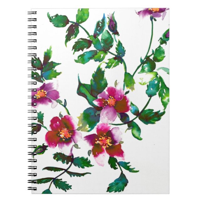 Caderno Espiral Flores silvestres cor-de-rosa-escuro Elegante (Frente)