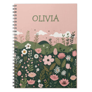 Caderno Espiral Flores Silvestres de Desenho Animado Fofo Personal