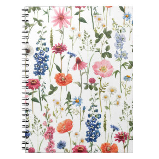 Caderno Espiral Flores silvestres de verão, padrão sem costura de