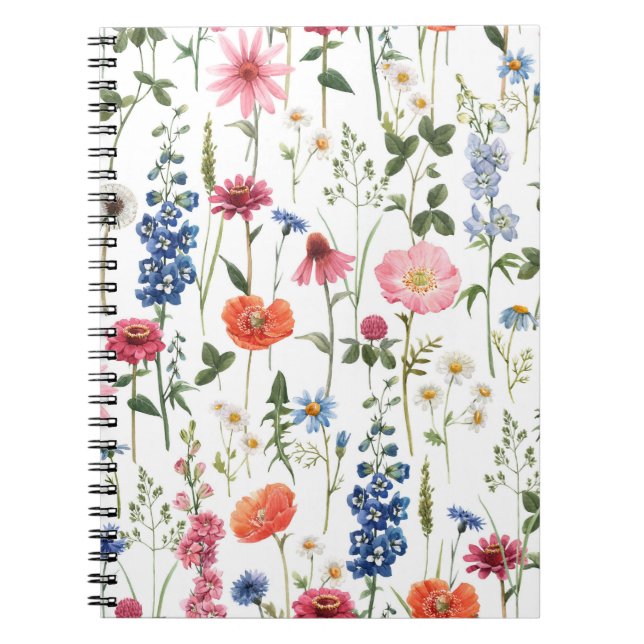 Caderno Espiral Flores silvestres de verão, padrão sem costura de  (Frente)