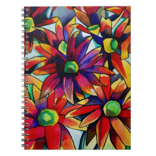 Caderno Espiral Flores silvestres multicoloridas arte da margarida