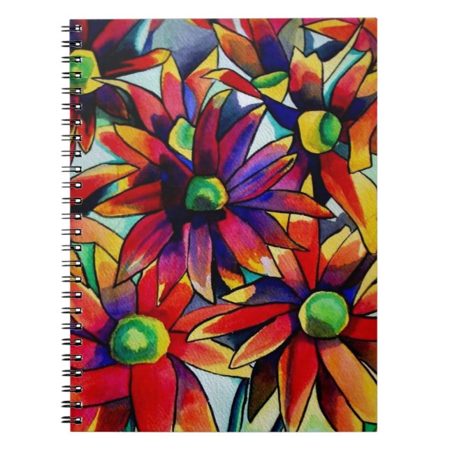 Caderno Espiral Flores silvestres multicoloridas arte da margarida (Frente)