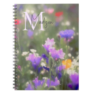 Caderno Espiral Flores Silvestres Nome Personalizado Monograma