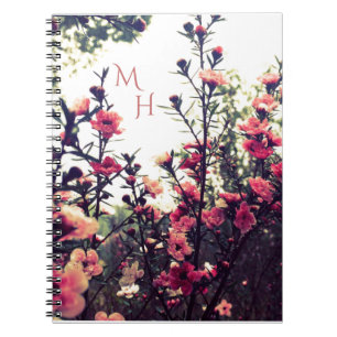 Caderno Espiral Flores Silvestres Rosa Flor Monograma Prado