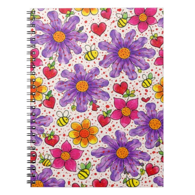Caderno Espiral Flores Silvestres Vibrantes  (Frente)