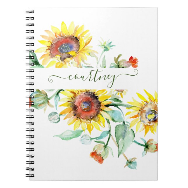 Caderno Espiral Flores solares de aquarela personalizadas (Frente)