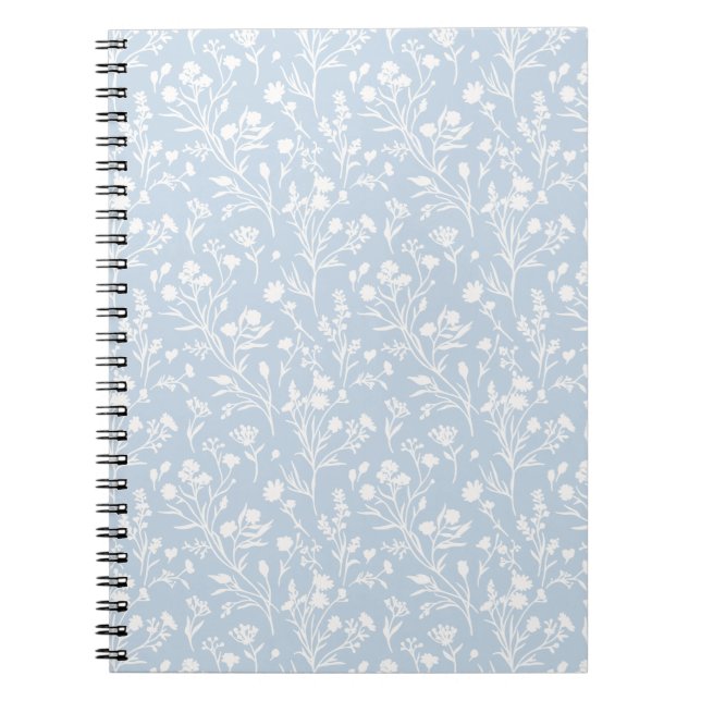 Caderno Espiral Flores Susurrantes Neutro - Azul Empoeirado (Frente)