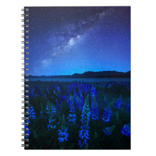 Caderno Espiral Flores Tremoço no lago noturno Tekapo