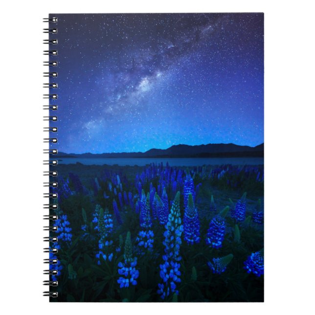 Caderno Espiral Flores | Tremoço no lago noturno Tekapo (Frente)