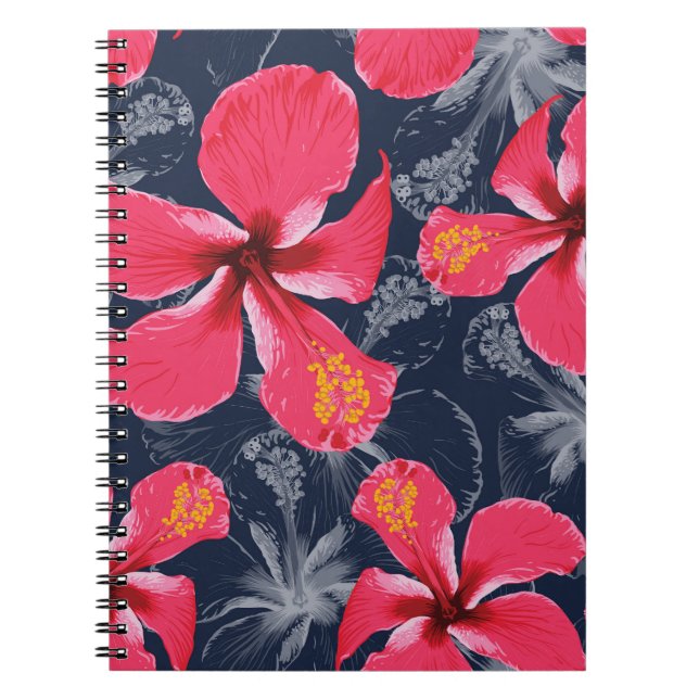 Caderno Espiral Flores Tropicais de Hibisco Design de Verão (Frente)