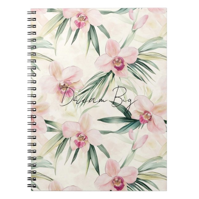 Caderno Espiral Flores Tropicais de Orquídeas bonito Rosa (Frente)
