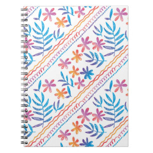 Caderno Espiral Flores tropicais desenhadas à mão, padrão das folh