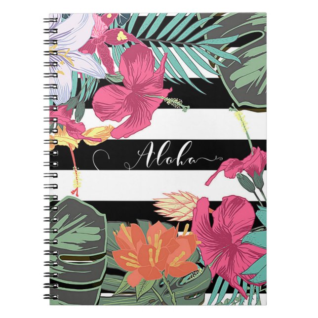 Caderno Espiral Flores Tropicais Folhas Botânico Chic (Frente)