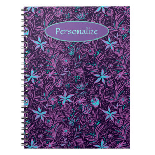 Caderno Espiral Flores Tropicais Roxas e Turquesa Verão Personaliz