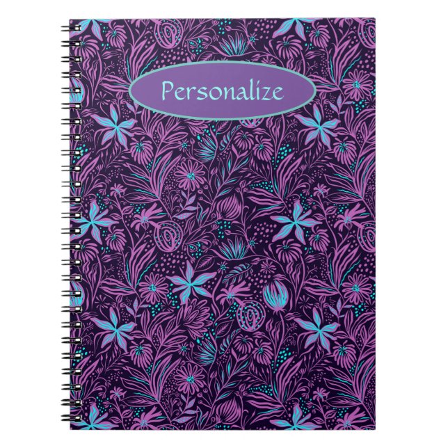 Caderno Espiral Flores Tropicais Roxo & Verde Água Verão Personali (Frente)