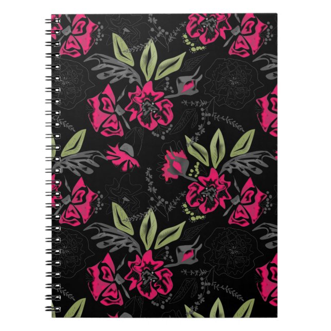 Caderno Espiral Flores vermelhas aquáticas folhas verdes esboços f (Frente)